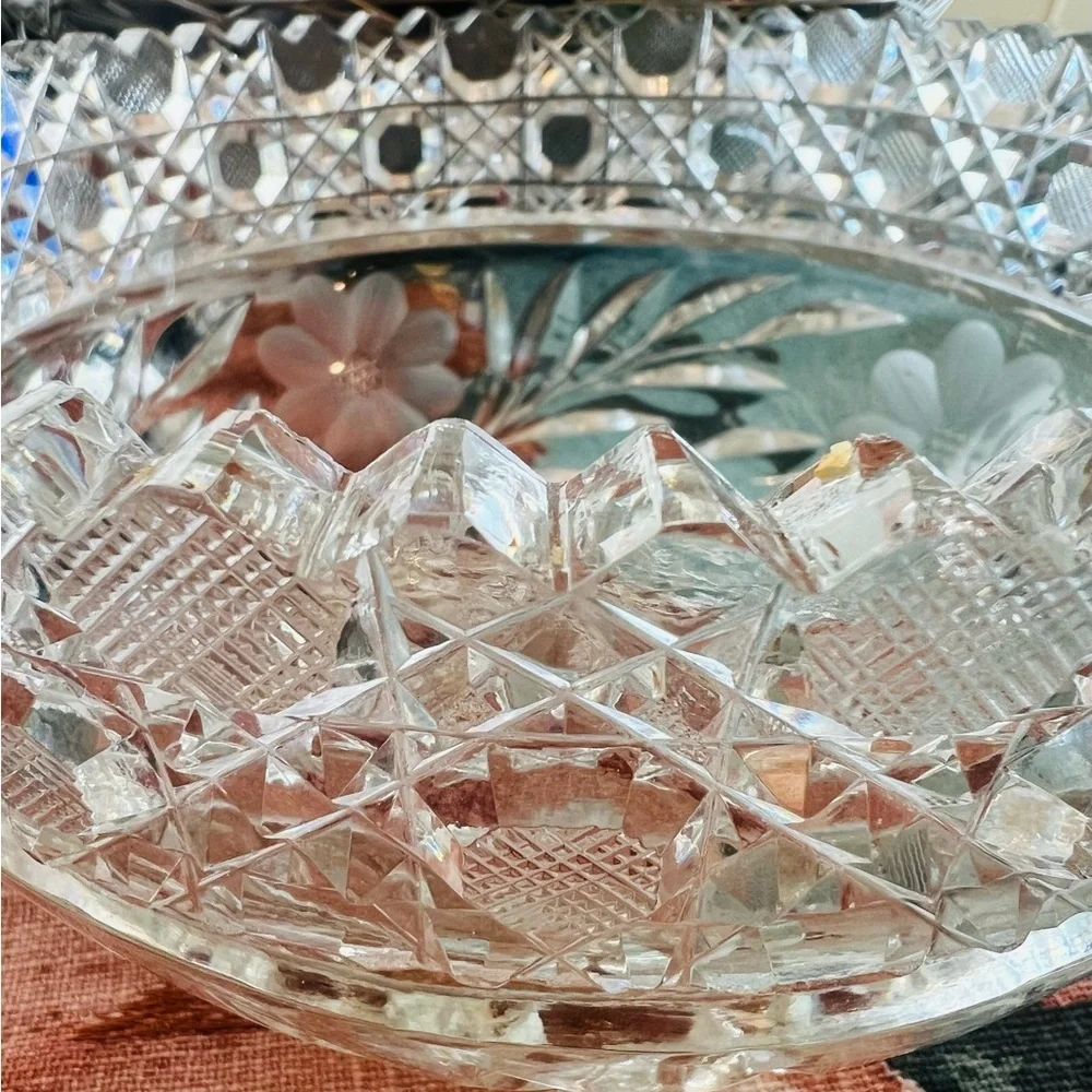 American Brilliant Period Cut Glass Bowl – Floral & Hobstar Design - Picture 3 of 5